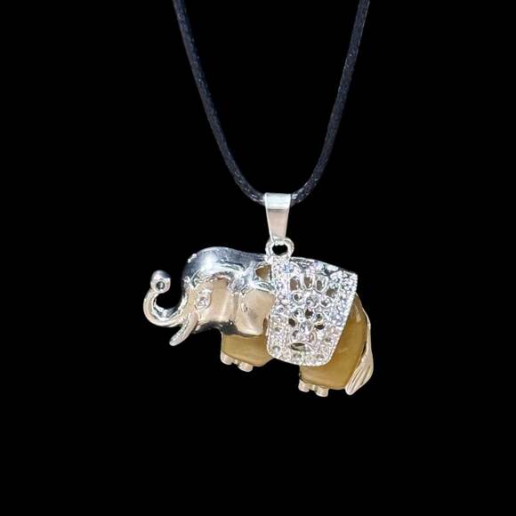 Unbranded Jewelry - Yellow Aventurine Traveling Elephant Pendant Black Cord Necklace
